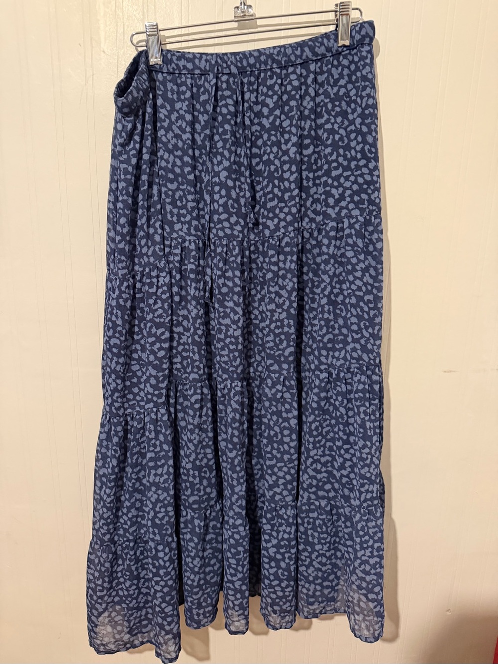 aerie Navy Blue Leopard Print Tiered Maxi Skirt XL